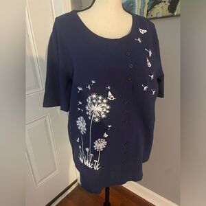 No brand Navy Short Sleeve cotton blend Shirt with design Size 1x NWOT